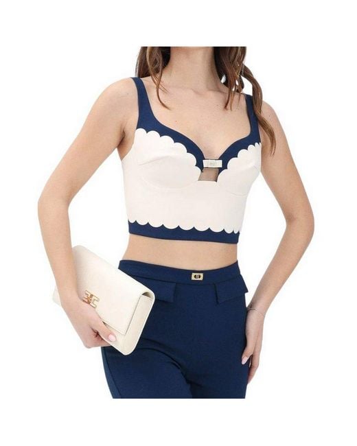 Elisabetta Franchi Blue Logo-Patch Sleeveless Top