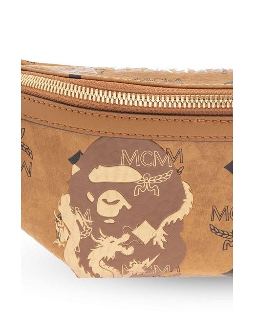 MCM Pink X Bape Dragon Detailed Monogram Printed Belt Bag for men