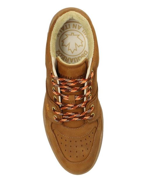 DSquared² Brown Leaf Patch Low-Top Sneakers for men