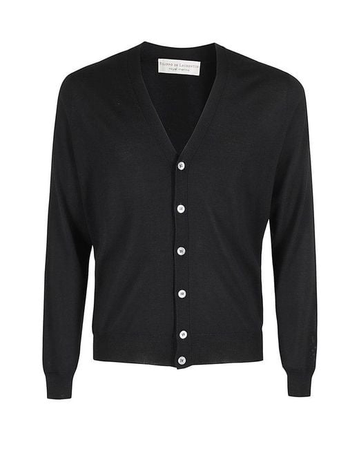 FILIPPO DE LAURENTIIS Black Buttoned Knit Cardigan for men