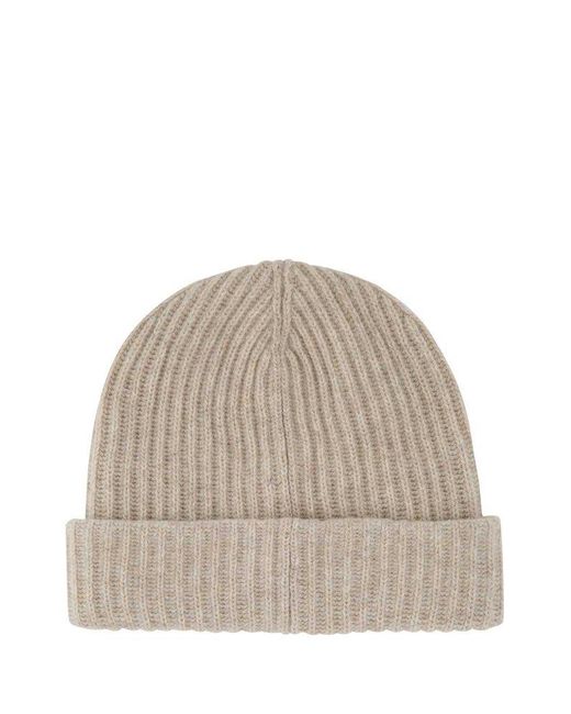 Ganni Wool Logo Patch Rib-knit Beanie 