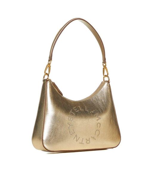 Stella McCartney Natural Logo Detailed Metallic Shoulder Bag