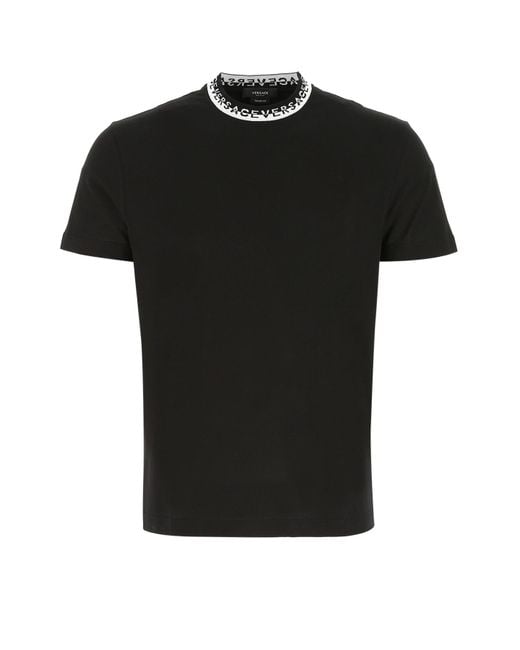 Versace Black Logo-collar Cotton T-shirt for men
