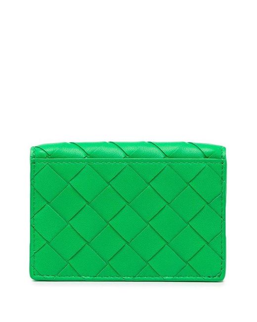 Bottega Veneta Green Woven Business Card Case