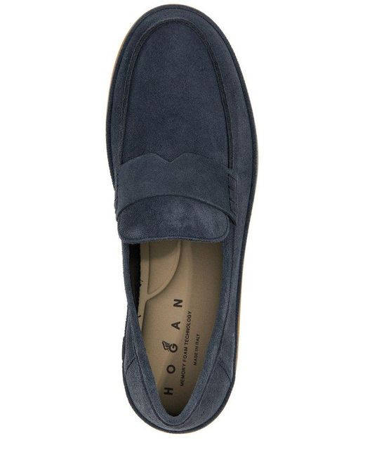 Hogan Blue Round Toe Slip-On Loafers for men