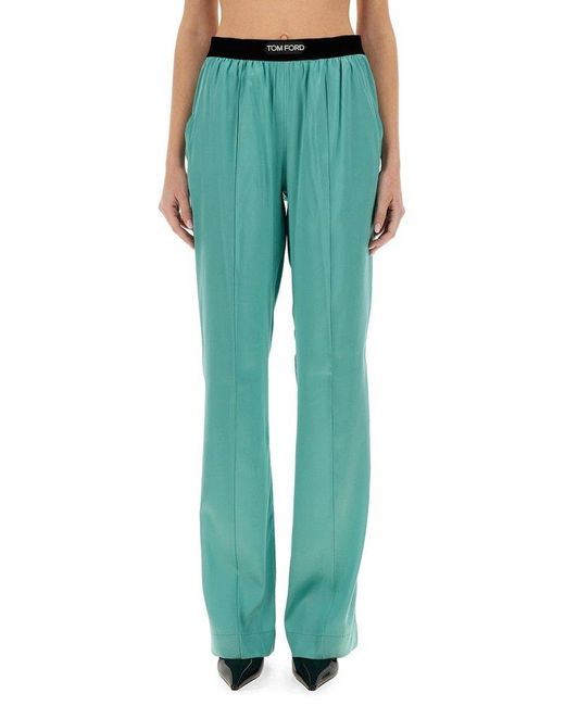 Tom Ford Green Straight Leg Satin Pants