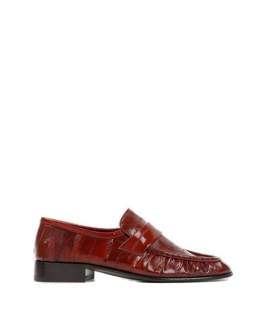 The Row Red Ruched-detailed Almond Toe Loafers