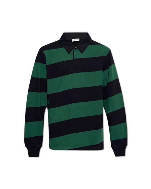 Burberry Green Long-sleeve Striped Cotton Polo Shirt for men