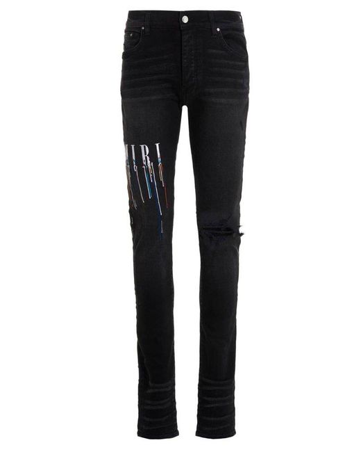 Amiri Denim Paint Drip Distressed Skinny Jeans in Black for Men Lyst