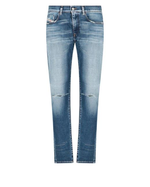 DIESEL Denim Distressed Low-rise Skinny Jeans in Blue for Men - Lyst