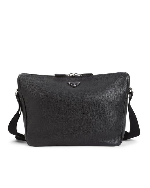 Prada Logo Plaque Zipped Shoulder Bag in Black for Men Lyst
