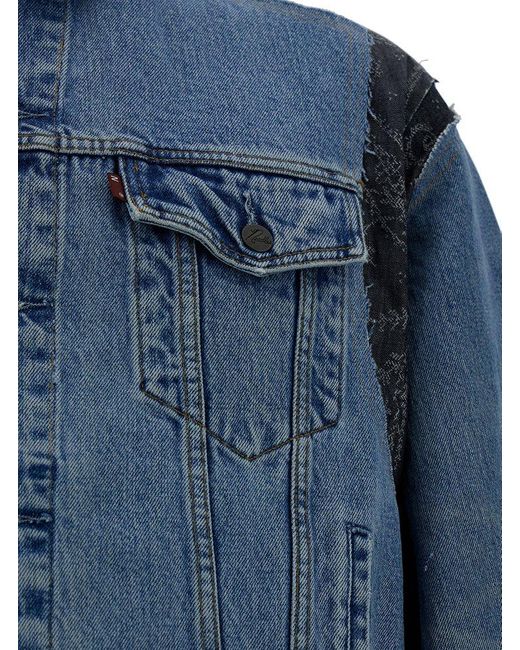Needles Blue Patchwork Asymmetric Jacket In Cotton Denim Man for men