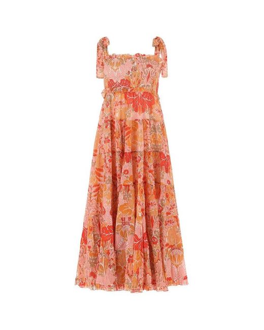 Zimmermann Cotton Tiered Strapped Midi Dress in White Lyst