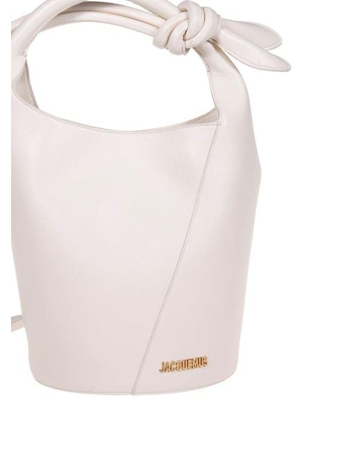 Jacquemus White Logo Plaque Knot-detailed Top Handle Bag