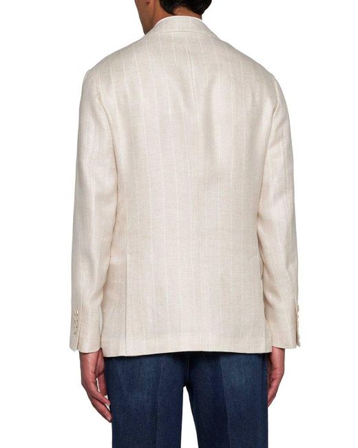 Brunello Cucinelli Natural Single Breasted Striped Tailored Blazer for men