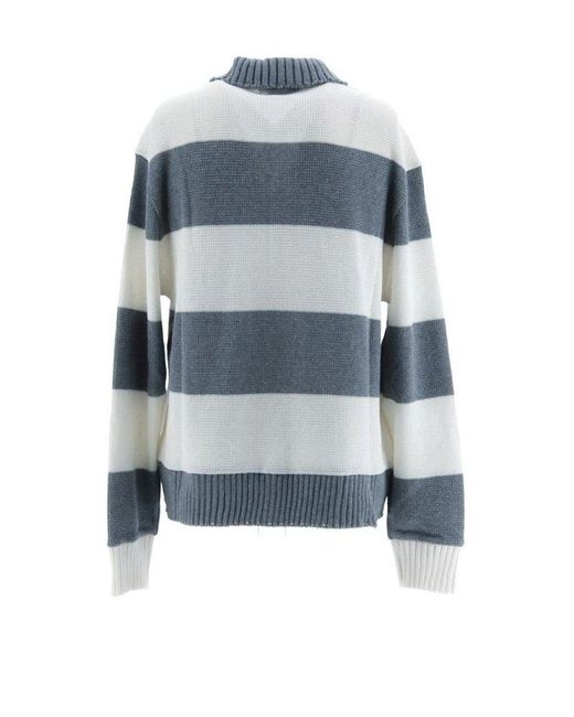 Thom Browne Blue Long Sleeved Striped Knitted Polo Shirt for men