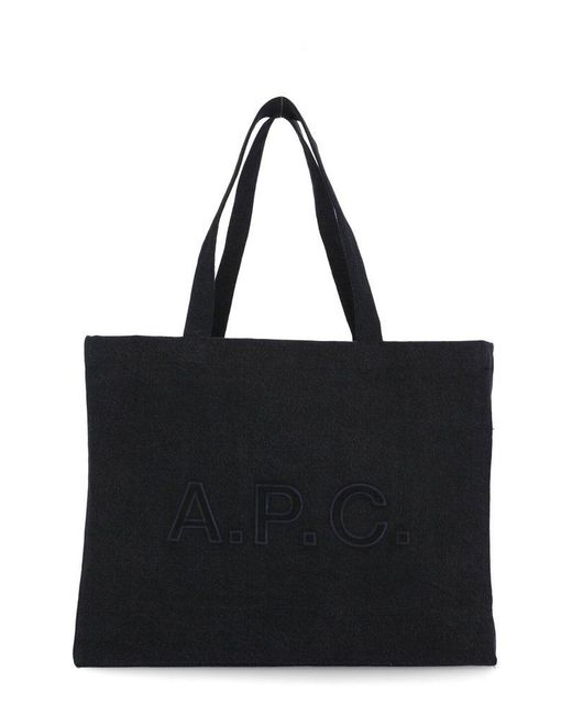 A.P.C. Logo Embroidered Tote Bag in Black for Men Lyst