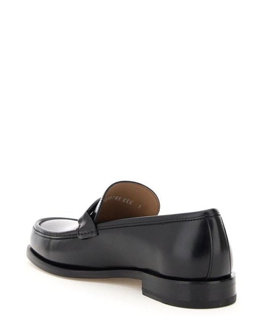Ferragamo Black Leather Gancini Loafers for men