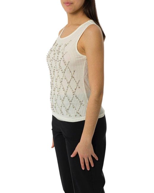 Twinset White Bead-Embellished Sleeveless Vest