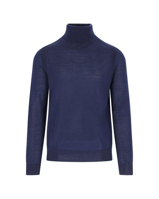Paul Smith Blue Signature Stripe Detailed Roll Neck Sweater for men