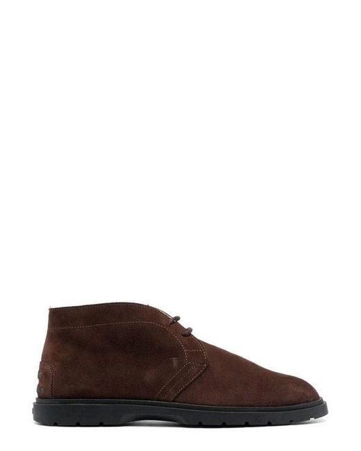 Tod's Brown Round Toe Ankle Boots for men