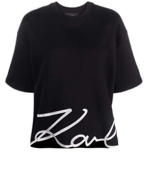 Karl Lagerfeld Black Cotton Blend Signature Logo T-shirt