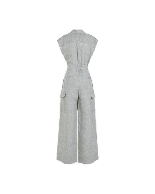 Peserico Gray Mélange Belted Jumpsuit