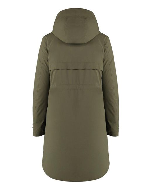 Woolrich Green Hooded Mid-length Parka Coat for men