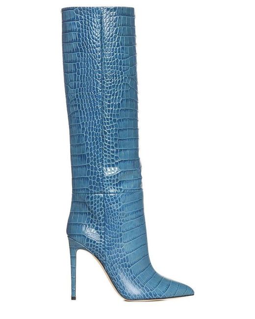 Paris Texas Blue Embossed Knee-High Stiletto Boots