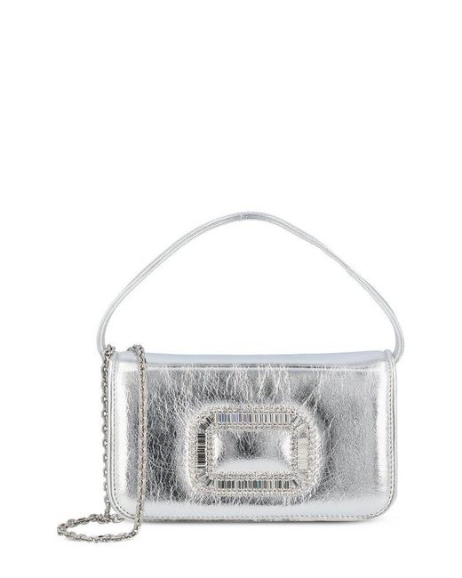 Roger Vivier Gray Pilgrim Embellished Micro Tote Bag