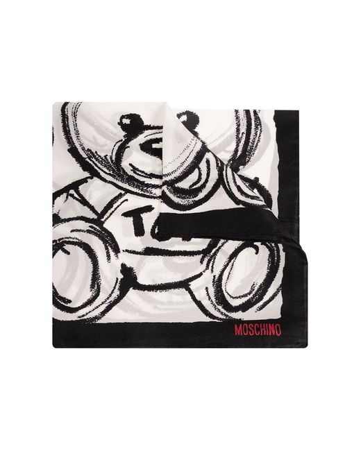 Moschino Black Teaddy Bear Printed Pocket Square for men