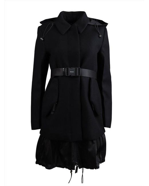 Prada Black Belted Layered Coat