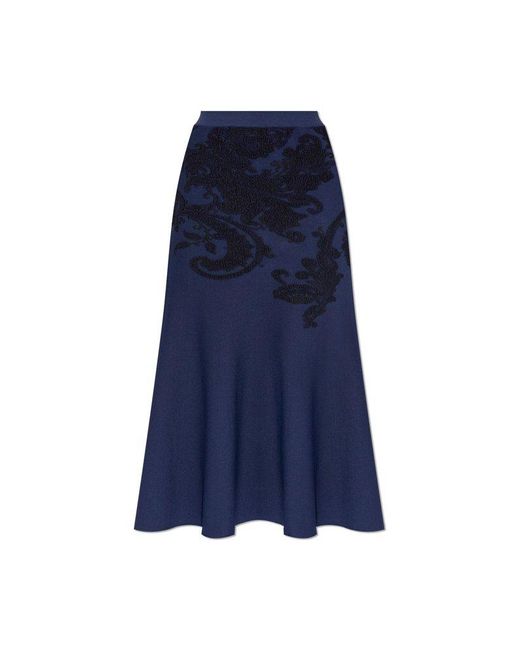 Etro Blue Decorative Detailed Flared Midi Skirt