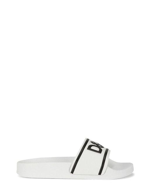 Dolce & Gabbana White Logo Printed Slides