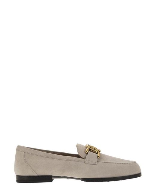 Tod's Gray Chain-Detail Round Toe Loafers