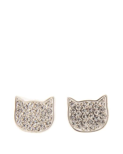 Karl Lagerfeld White K/cat Embellished Earrings