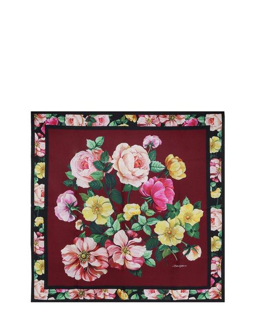 Dolce & Gabbana Multicolor Floral Silk Satin Scarf