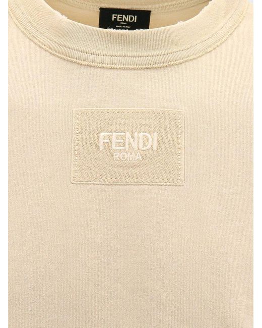 Fendi Natural Roma Logo Patch Crewneck T-shirt for men