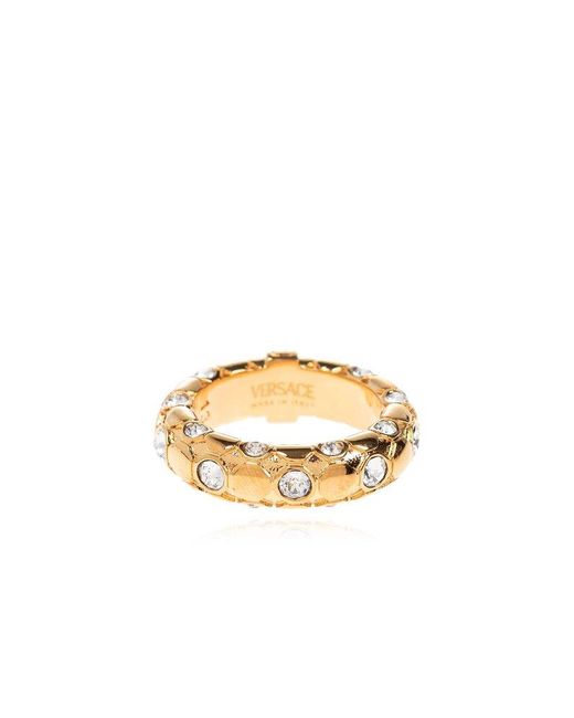 Versace Metallic Ring With Shimmering Crystals
