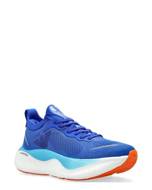 EA7 Blue Logo Printed Lace-Up Sneakers