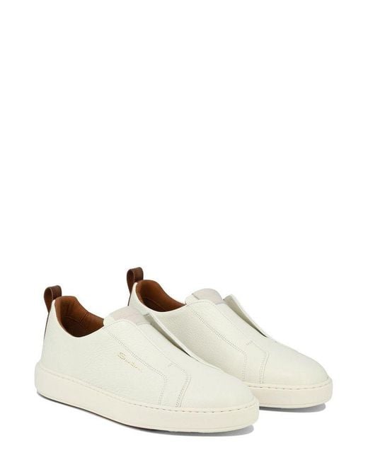 Santoni White Round Toe Slip-On Sneakers for men