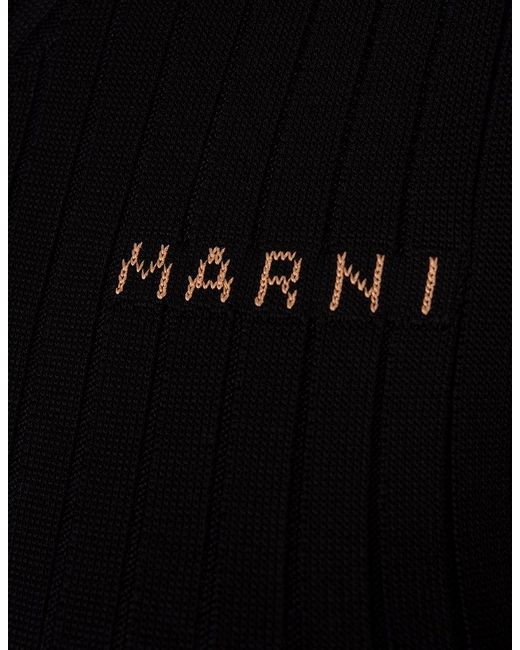 Marni Black Long Sleeveless Ribbed Knit Dress