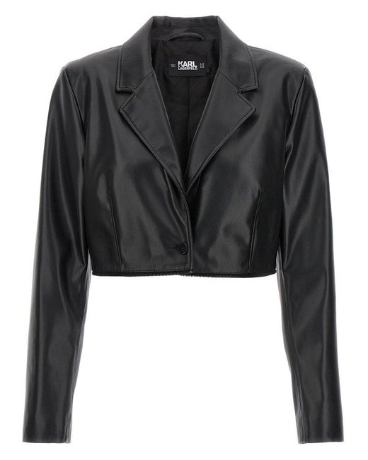 Karl Lagerfeld Black Recycled Leather Blazer Blazer And Suits