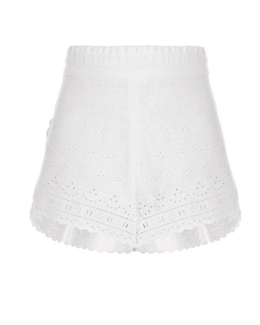 Dolce & Gabbana Linen High Waist Broderie Zipped Shorts in White | Lyst