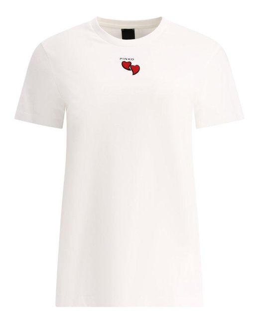 Pinko White Heart Embellished Crewneck T-shirt