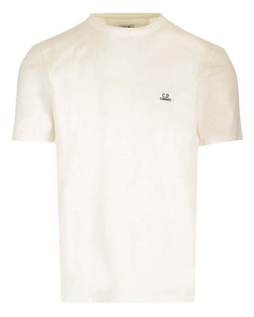 C P Company White Logo Embroidered T-shirt for men