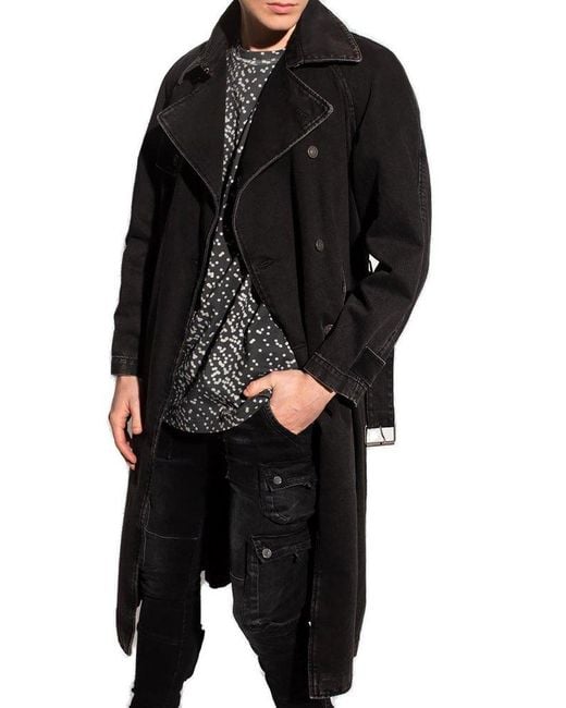 DIESEL Black Denim Trench Coat for men