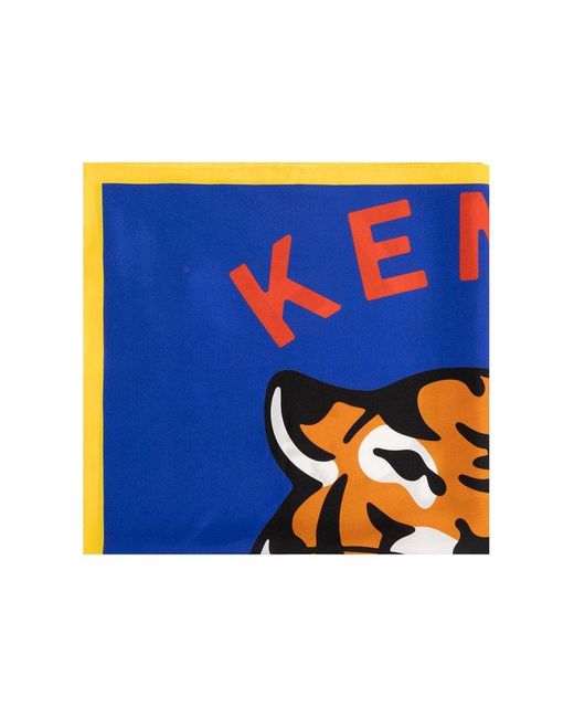 KENZO Blue Silk Shawl With Logo,