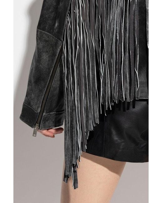 Gestuz Black Jaggy Jacket With Fringe Detail