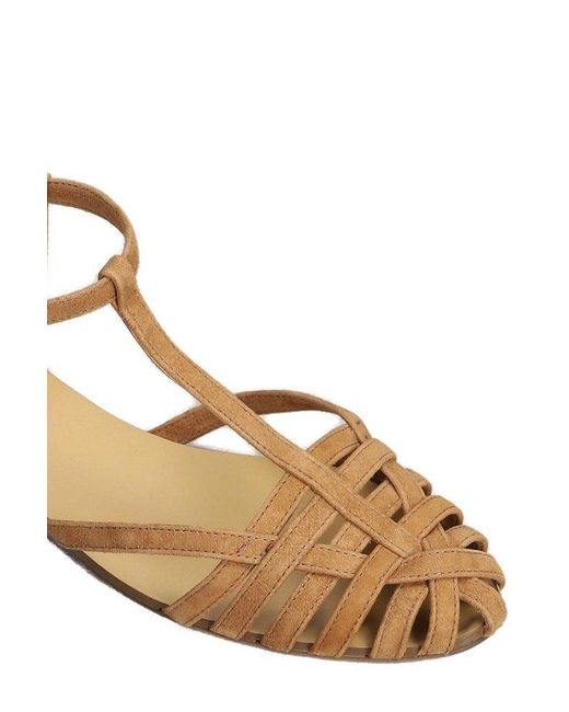 Anna F. Brown Caged Ankle Strapped Sandals